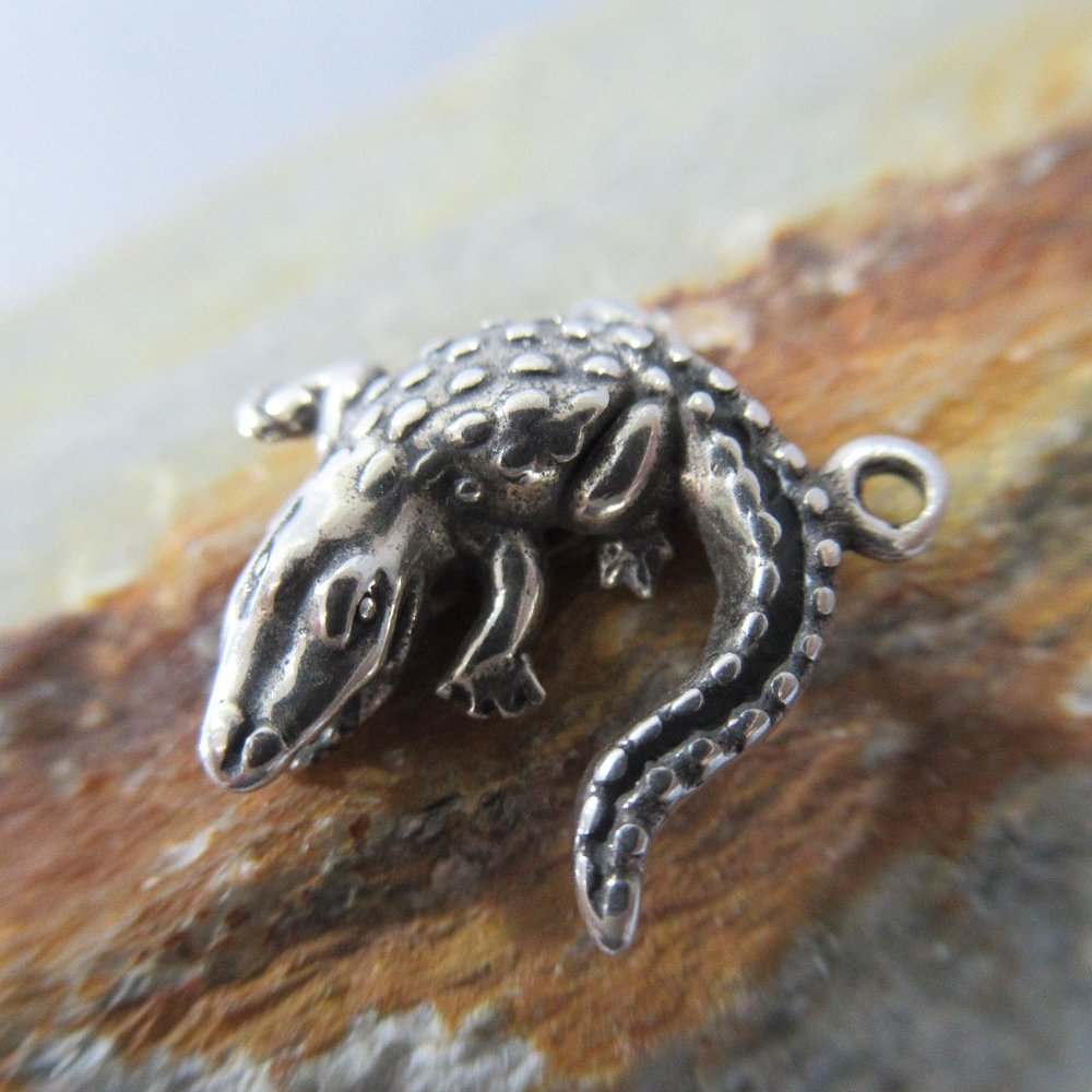 Wild Crocodile Charm, Artisan Cast Sterling Silver - Picture 3 of 6